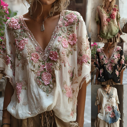 🔥🌷【Kup jeden, a drugi dostaniesz gratis✨】【Wyprzedaż letnia】Modna i elegancka damska koszulka z kwiatowym nadrukiem