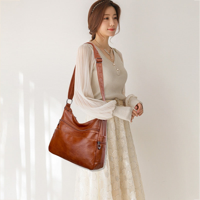 🌈👜【Časově omezená nabídka】Nová módní dámská taška přes rameno vyrobená z měkké kůže, velká kapacita, odolná, z pravé kůže✨