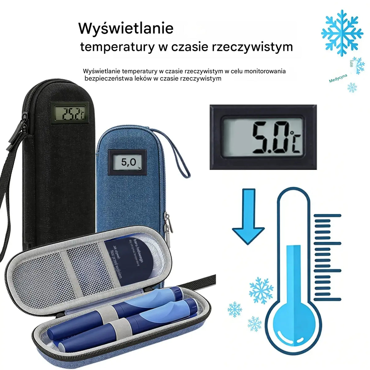 ❄️✈️Przenośna chłodziarka do insuliny ze wskaźnikiem temperatury