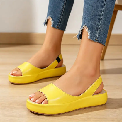 👡Pago contra entrega✅ Sandalias de punta abierta en piel auténtica con plataforma – Suela anatómica suave, estilo sin cordones☀️✨