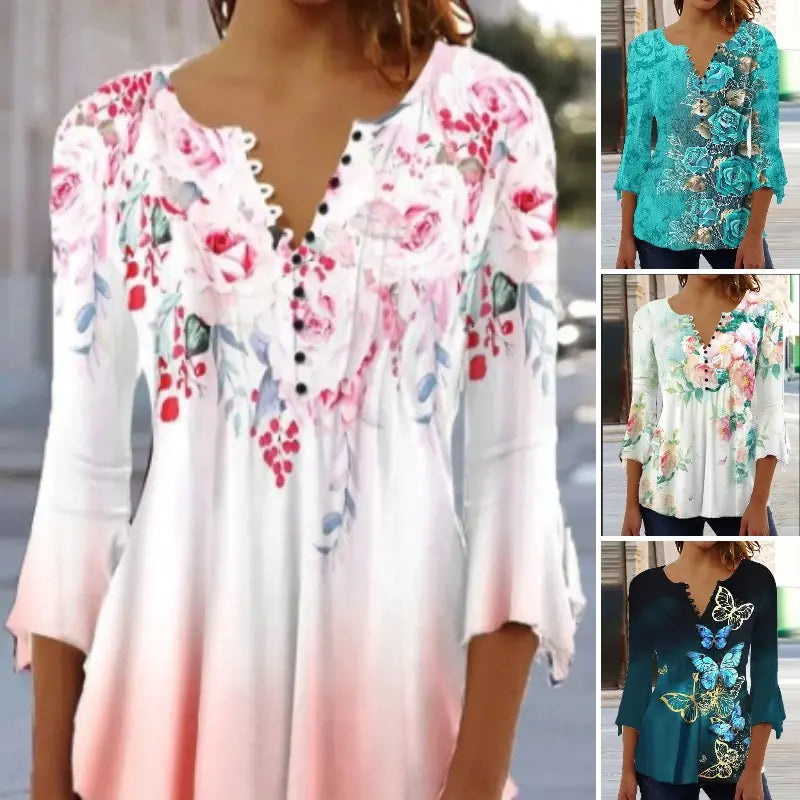 😍【50% zniżki!】Stylowa damska koszulka z dekoltem w serek [S-5XL], z bardzo nowoczesnym nadrukiem.