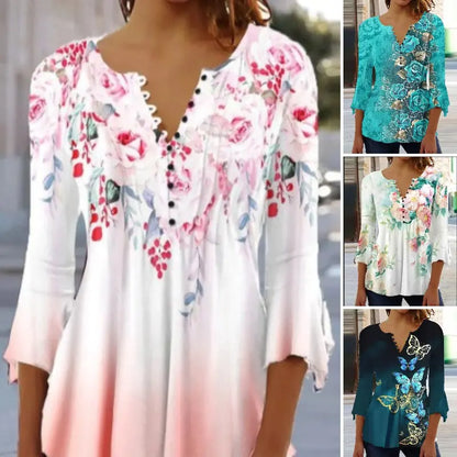 😍【50% zniżki!】Stylowa damska koszulka z dekoltem w serek [S-5XL], z bardzo nowoczesnym nadrukiem.