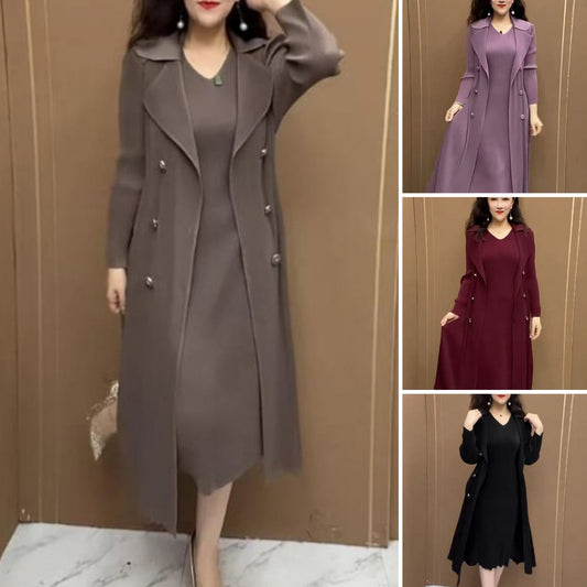 🍂👗【M-4XL】Jesienna, modna, rozciągliwa, dwuczęściowa sukienka wiatrówka