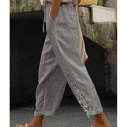 💯【Oferta limitada 50%】Pantalones de mujer con detalle de encaje y cordón ajustable.