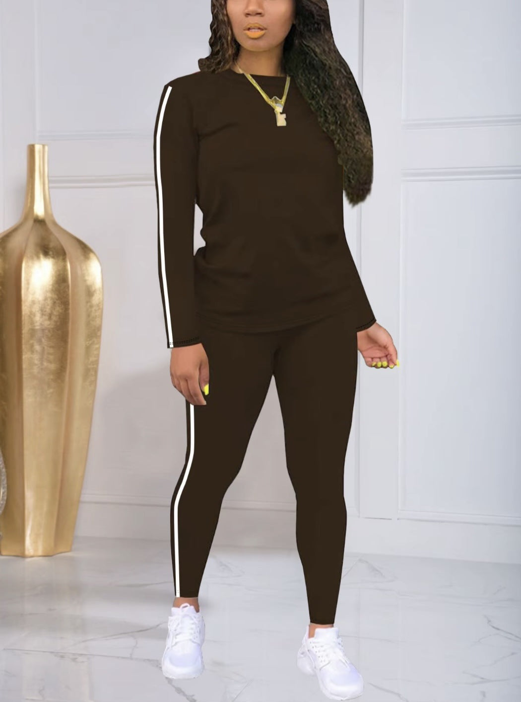 🔥🍁Plačilo ob dostavi🍂 Ženski črtast dvodelni komplet, majica z dolgimi rokavi v kombinaciji s hlačami. Ležeren, eleganten in udoben, idealna izbira za vsakodnevno nošenje na prostem.