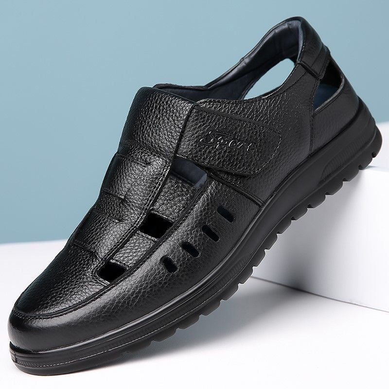 【39-45】👞Sandalias casuales antideslizantes de cuero genuino transpirables con diseño calado para hombre, colección verano 2026 ✅️Pago contra entrega