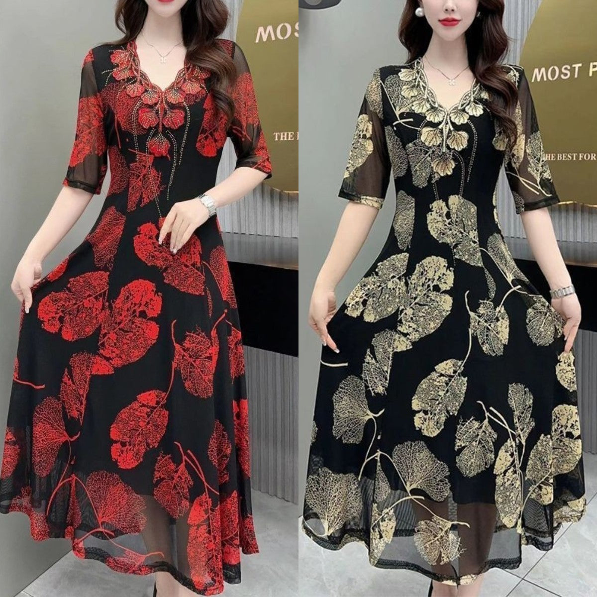 🔥✨【S-5XL】🔥Oferta ograniczona czasowo🔥2025 Wiosna nowa wysokiej jakości modna elegancka drukowana sukienka damska-3918994