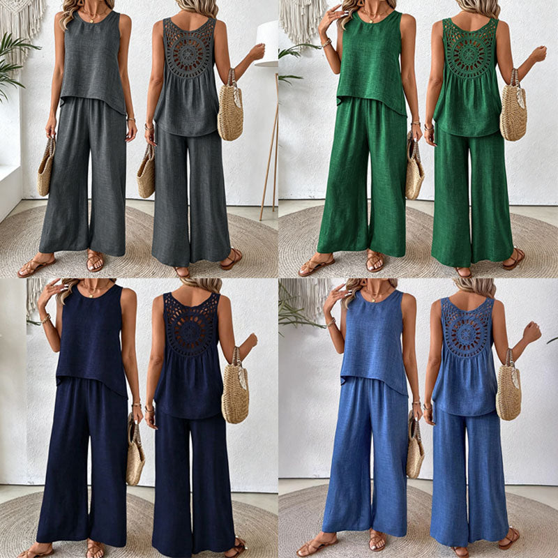 ❤️50% de descuento💥【40-100 kg】Nuevo conjunto de pantalón largo floral con espalda descubierta de color liso para mujer 2026 ✅️Pago contra entrega