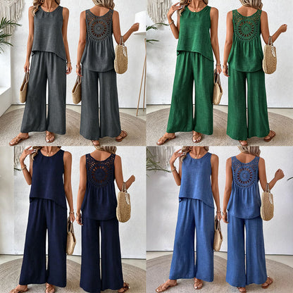 ❤️50% de descuento💥【40-100 kg】Nuevo conjunto de pantalón largo floral con espalda descubierta de color liso para mujer 2026 ✅️Pago contra entrega