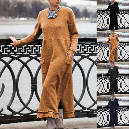 🔥👗【S-5XL】2025 Zima ❄️ Stylowa sukienka maxi z dzianiny i koronki + aksamitna bluza – moda i komfort w jednym! ✨