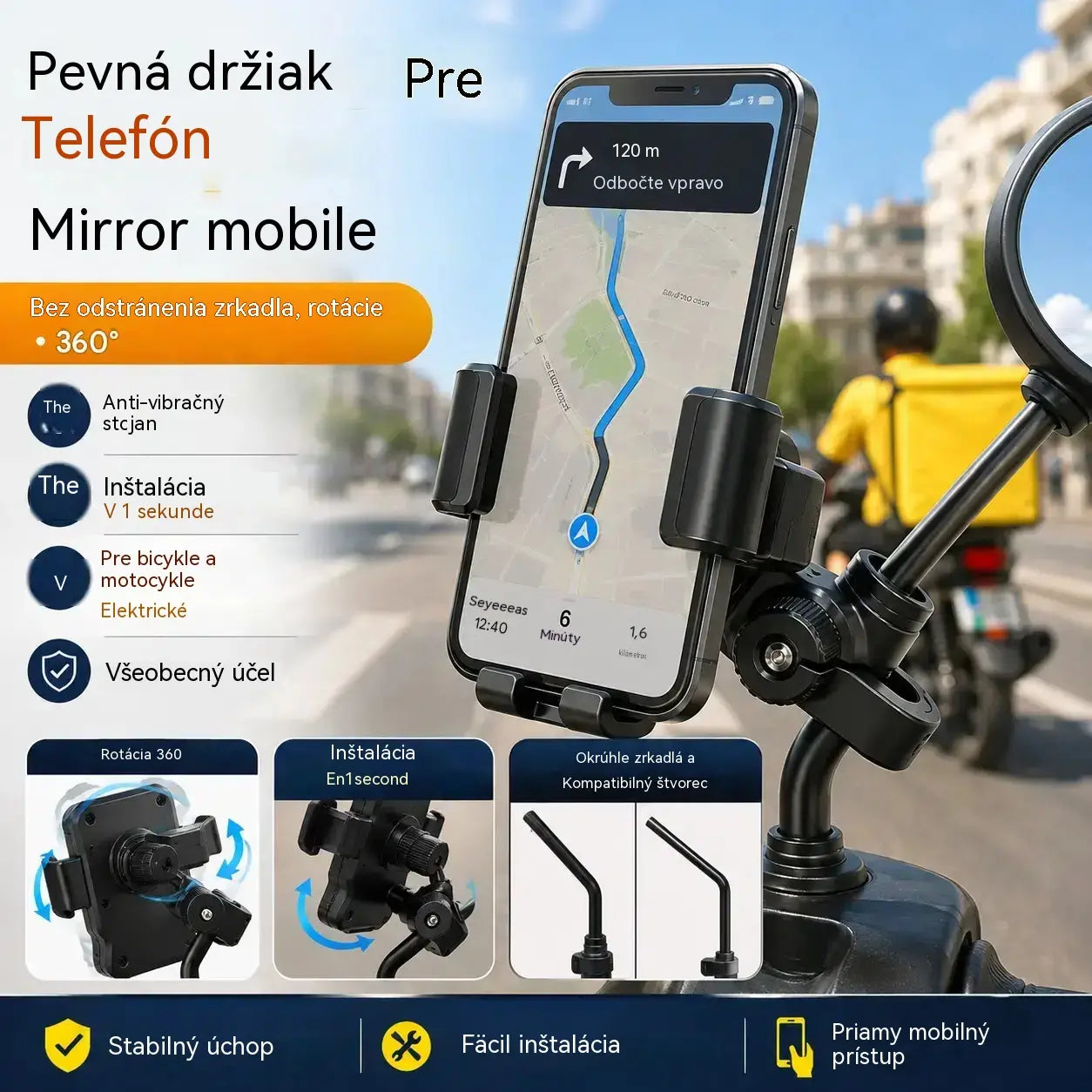 🚴 Držiak telefónu na motocykel/elektrický bicykel/bicykel: Bezpečne uchytí váš telefón pre jednoduchú navigáciu.
