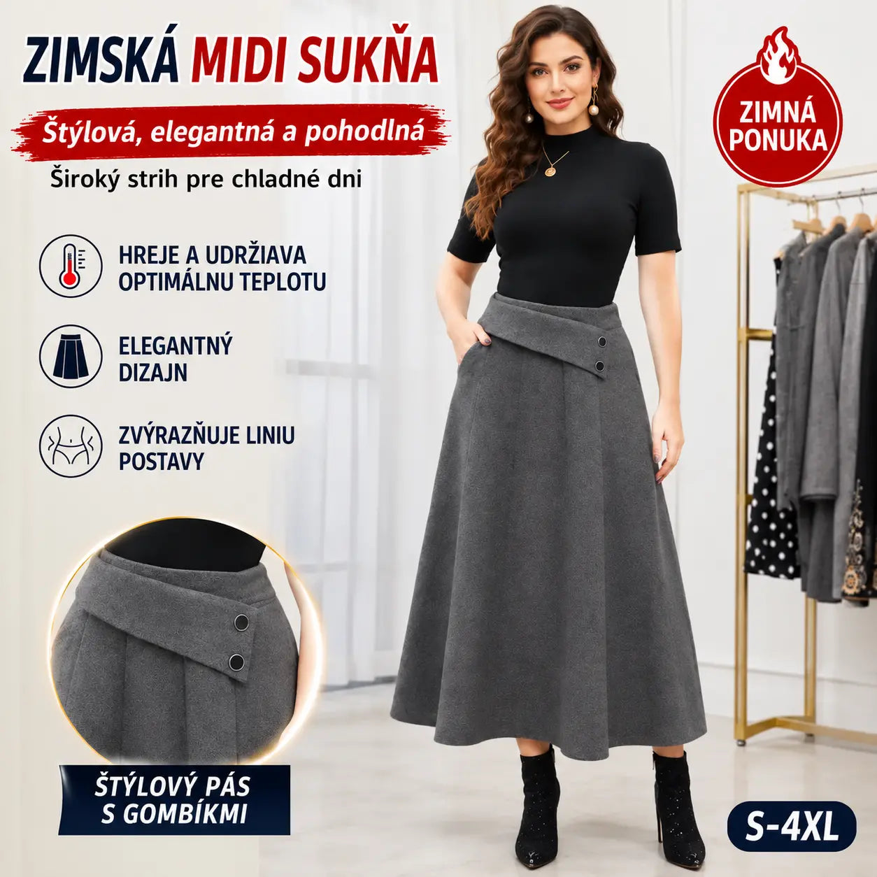 🍁🎀【S-4XL】Nová jesenná módna a elegantná dámska vlnená midi sukňa
