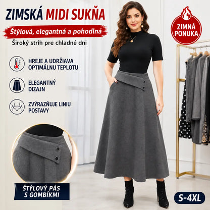 🍁🎀【S-4XL】Nová jesenná módna a elegantná dámska vlnená midi sukňa