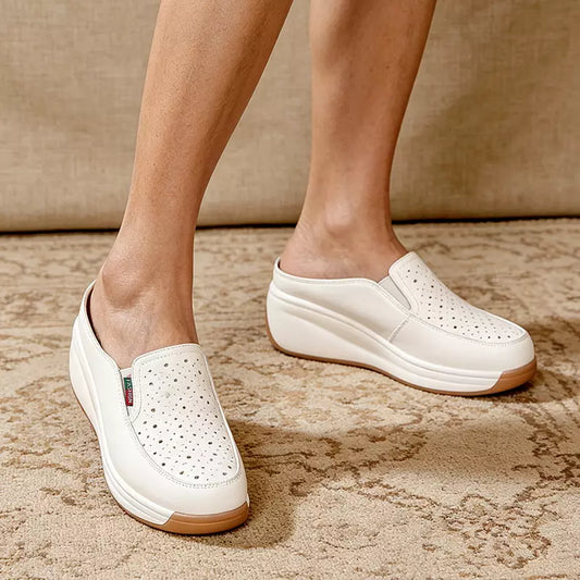 Mules de piel auténtica con un diseño ergonómico y suela gruesa que proporciona un cuidado integral para tus pies: transpirables, fáciles de poner y quitar, ¡y sin dolor! ✨