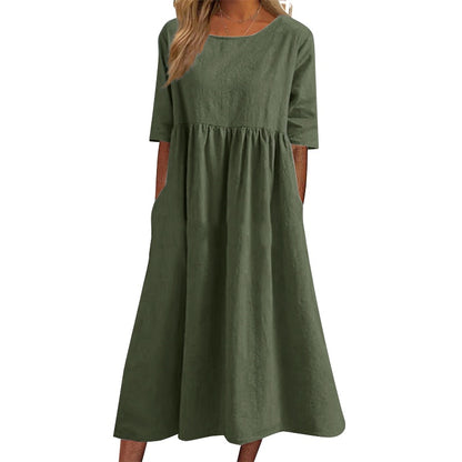 💥👗【S-5XL】2025 Bawełniana Casualowa Sukienka Z Kieszeniami