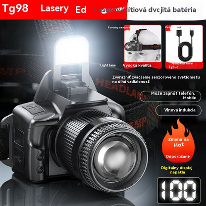 💡【50% OFF】Výkonná čelová lampa so senzorom – podporuje funkcie zoomu a diaľkového osvetlenia; Nabíjateľná a odolná