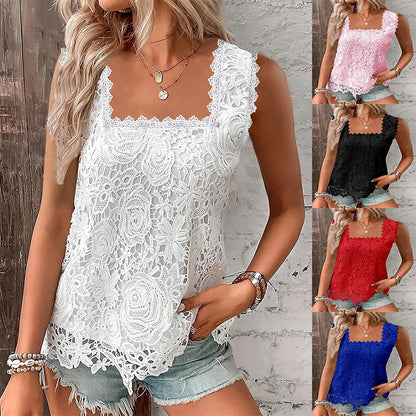 🌼🔶【S-5XL】Letnia nowość - damski koronkowy top z odkrytymi plecami i nadrukiem - niezbędny w podróży