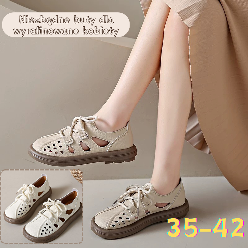 💋【35-42】Sandały damskie wykonane z miękkiej skóry, oddychające buty retro hollow-3923588