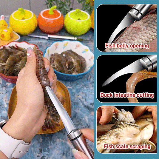 🥰📢【Oferta por tiempo limitado: compra uno y llévate otro gratis】🍤🐟Pelador de pescado y camarones multifuncional de acero inoxidable de doble cabezal