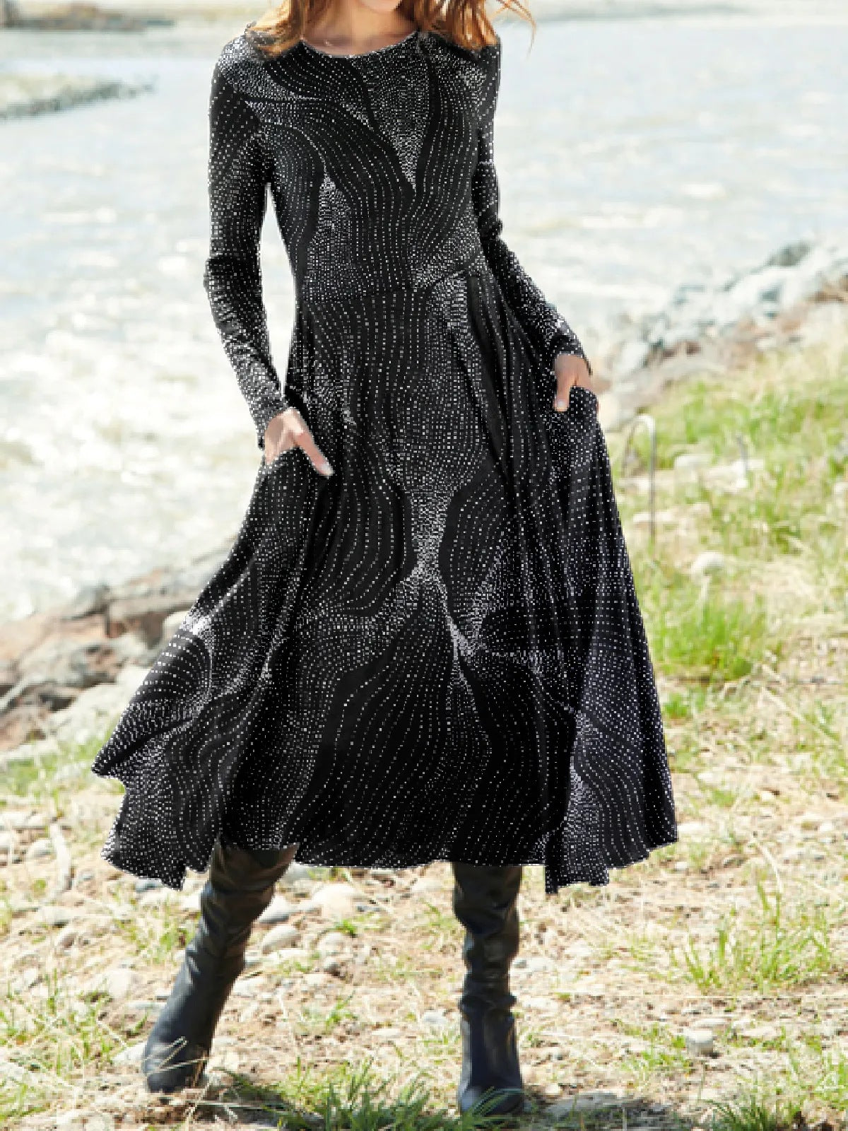 🔥✨👗【Wyprzedaż】【S-5XL】Klasyczna sukienka retro z długim rękawem