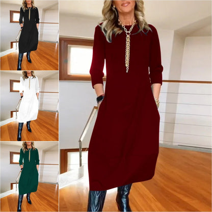 🔥🌷【Nowość 2026】【S-5XL】✨🙌Elegancka, jednokolorowa sukienka z długim rękawem, wygodna i praktyczna, odpowiednia do noszenia na co dzień.