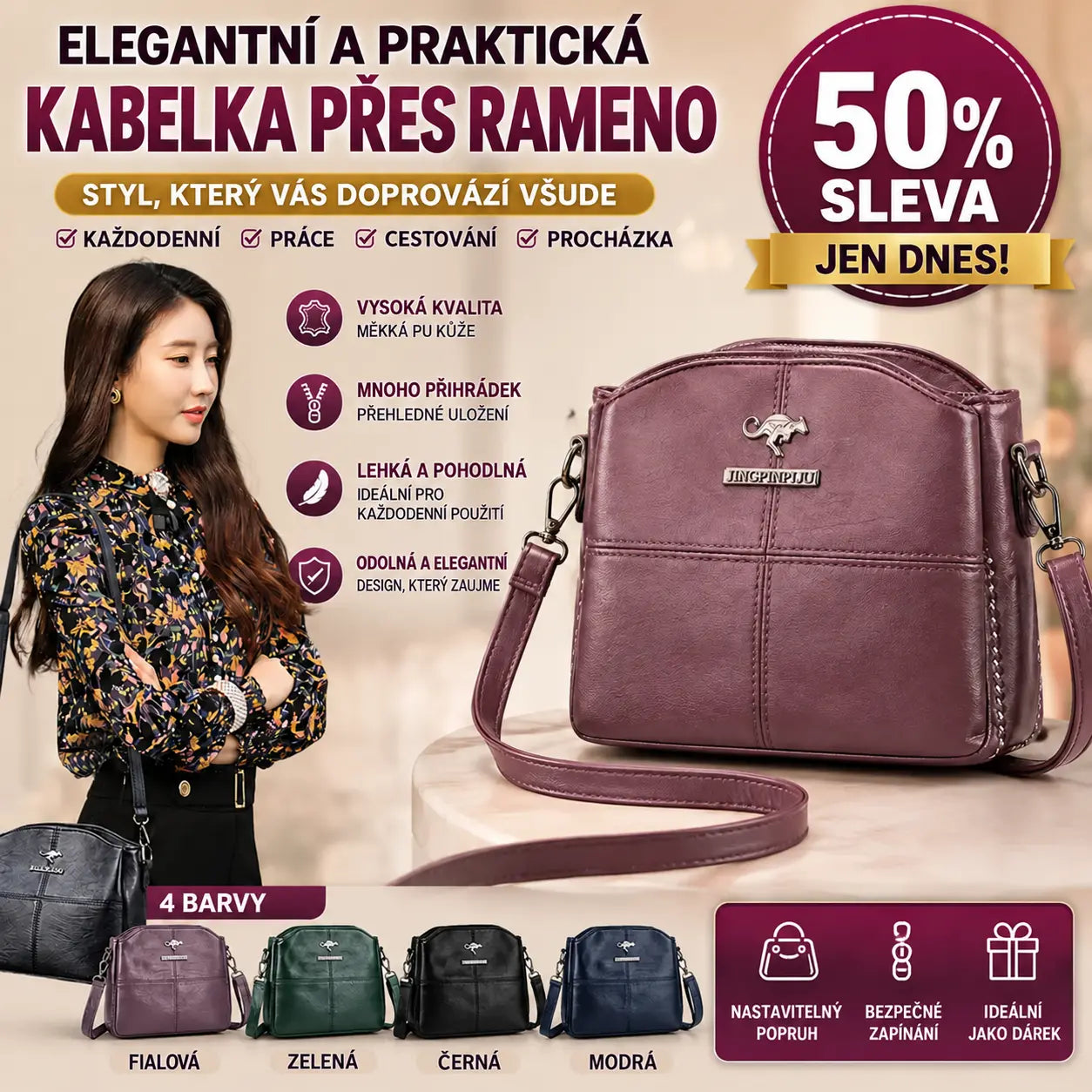 🔥👜👜 Nová kabelka cez rameno z pravej kože, ručne vyrobená v retro štýle, moderná a všestranná.