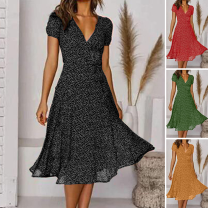 🌈👗 50% zniżki🔥【40-100 kg】Sukienka z krótkim rękawem, dekoltem w serek i wzorem w groszki, duże rozmiary ✅️Płatność przy odbiorze