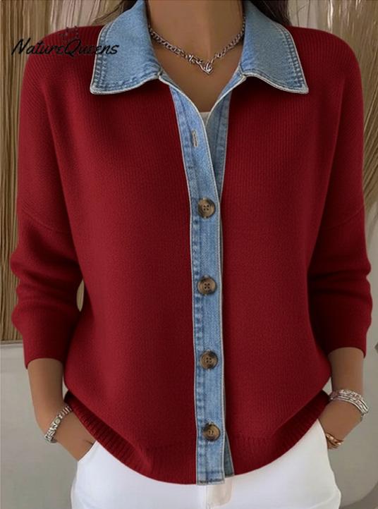 🔥🎉【Специална оферта✨】【S-3XL】🌷🙌Нов зимен дамски дънков плетен кардиган с пачуърк принт