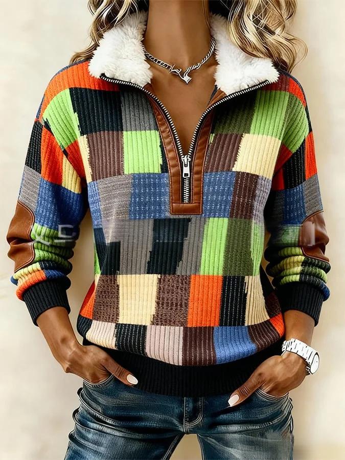 【S-3XL】Časovno omejeno presenečenje: 50 % popust!🔥🔥 Pulover z dolgimi rokavi in potiskom ter krznenim kardiganom