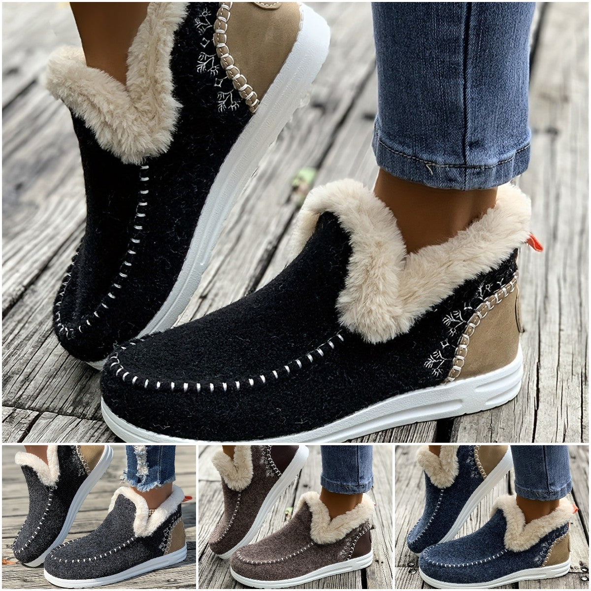 【36-43】2024 Nowe krótkie buty damskie z podszewką z pluszu-3769647