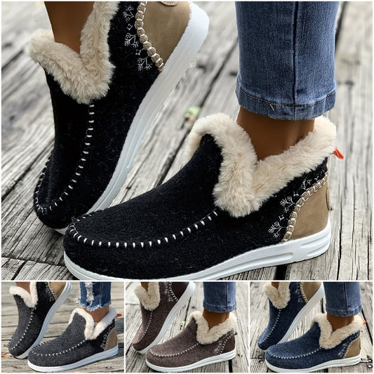 【36-43】2024 Nowe krótkie buty damskie z podszewką z pluszu-3769647