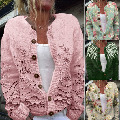 🔥🌷【50% zniżki✨】【S-5XL】Nowy zimowy damski sweter kardigan w stylu retro z eleganckim nadrukiem