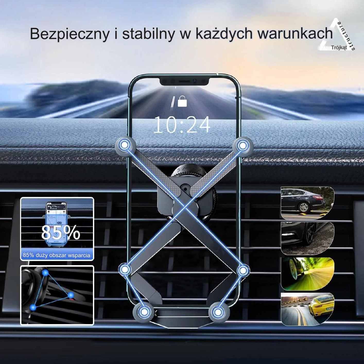 💥Uchwyt na telefon samochodowy można umieścić na kratce wentylacyjnej. ✅ Poruszaj się bezpiecznie nawet po wyboistych drogach, uchwyt nie spadnie