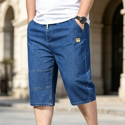 🔥【50% de descuento!】🔥Pantalones cortos vaqueros tres cuartos para hombre, jeans ligeros y frescos de verano, cintura elástica con cordón, corte oversize holgado, material suave y transpirable.