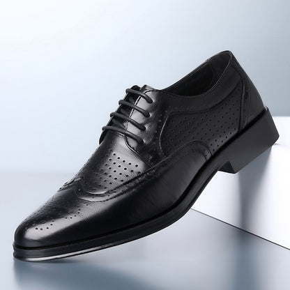 【38-47】Letnie męskie skórzane buty 🔥Wyrzeźbione biznesowe formalne męskie duże rozmiary Skórzane buty z dziurami w środku-3913653
