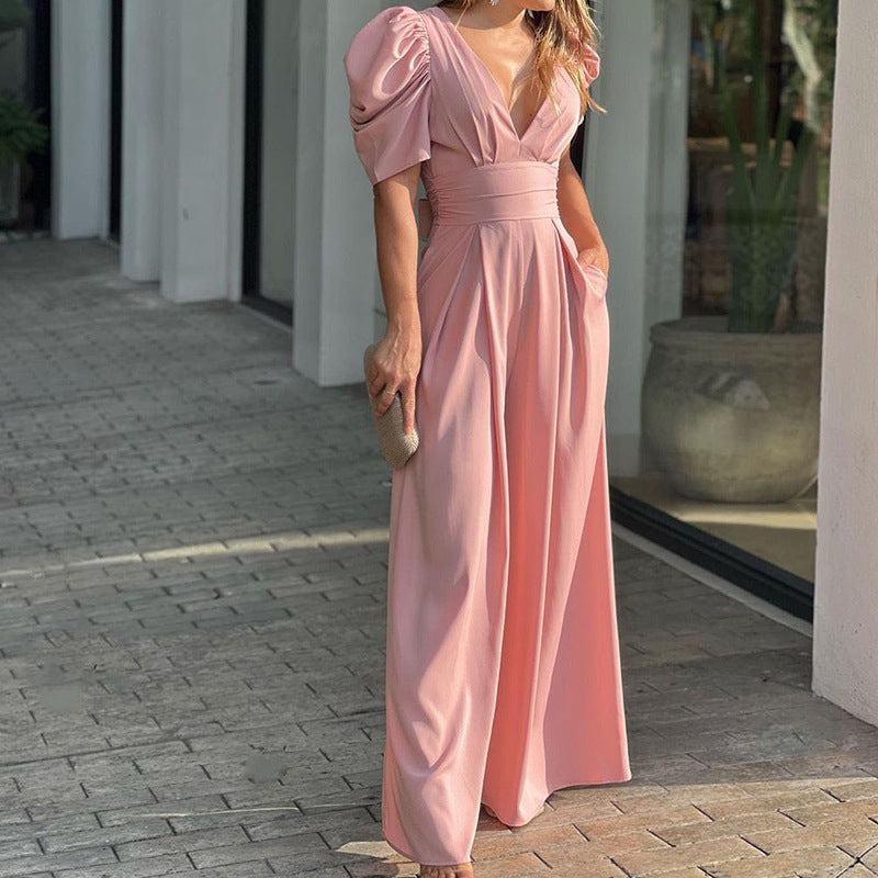 💐🌸【S-3XL】 2025 wiosenny temperament czysty kolor szczupła szeroka forma z V-neckline