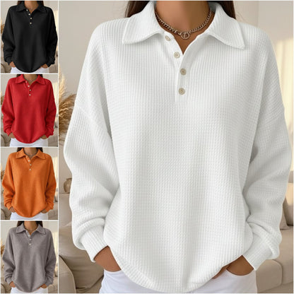 🔥🌷【Nowość na rok 2026】🎉🙌 Stylowa, elegancka, swobodna damska koszula z dzianiny waflowej z kołnierzykiem