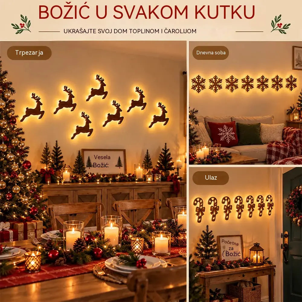 🦌✨ LED zidni dekor s sobovima | Osvijetljeni božićni ukras | Toplo osvijetljeni zidni ukras prikladan za dom i ured 🎄