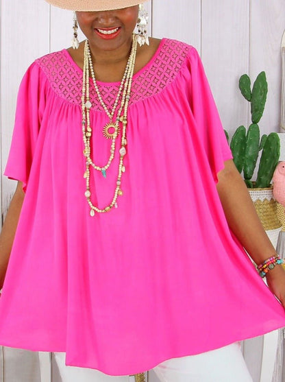 💐💐【XL-8XL】👚Nowa wiosenna luźna koronkowa damska odzież w jednolitym kolorze w dużym rozmiarze