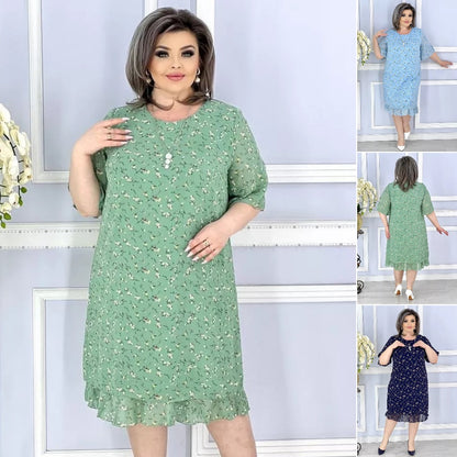 💟【S-5XL】👗2024 nowa elegancka sukienka z szyfonu w kwiaty