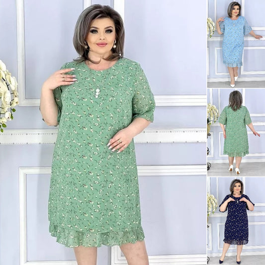 💟【S-5XL】👗2024 nowa elegancka sukienka z szyfonu w kwiaty