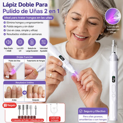 💅Lima de uñas eléctrica 2 en 1 con lámpara LED (lámpara de secado + 5 cabezales de pulido) ✅️Pago contra entrega