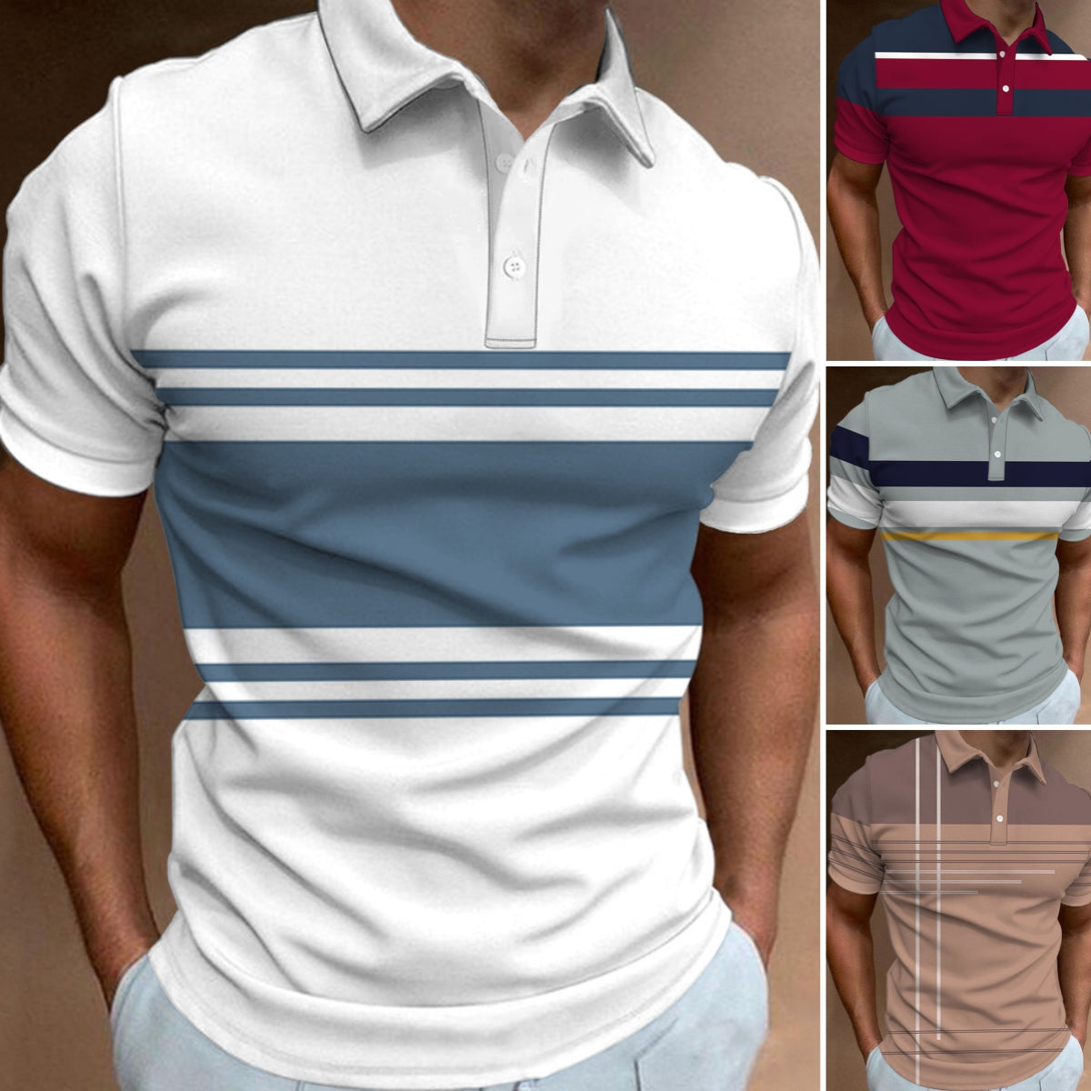 🔥【50% zniżki na jedną sztukę】👔【S-6XL】Nowa, letnia męska koszulka POLO w paski z nadrukiem 3D-3924591