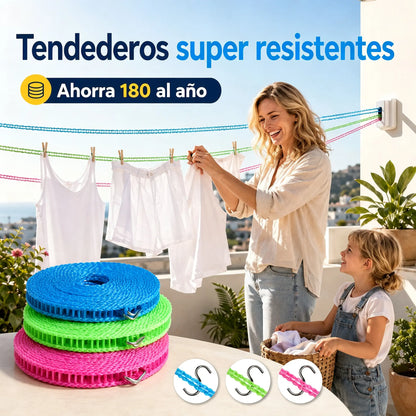💥【3 piezas】🔗 Tendedero antideslizante y resistente al viento 👕 Evita el caos en la colada con el viento 🌬️