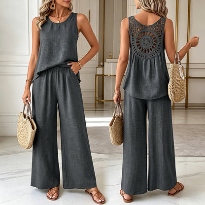 ❤️50% de descuento💥【40-100 kg】Nuevo conjunto de pantalón largo floral con espalda descubierta de color liso para mujer 2026 ✅️Pago contra entrega