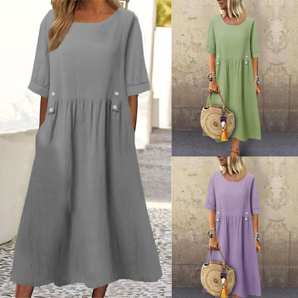 【🏆Gorąca wyprzedaż】👗Prosta i wykwintna sukienka w jednolitym kolorze-3694321