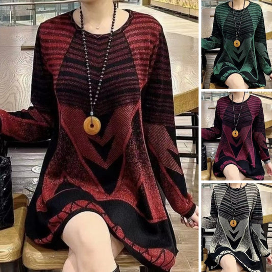 🔥⛄【L-6XL】2024 Damskie bluzki z dzianiny na jesień i zimę w geometryczny wzór