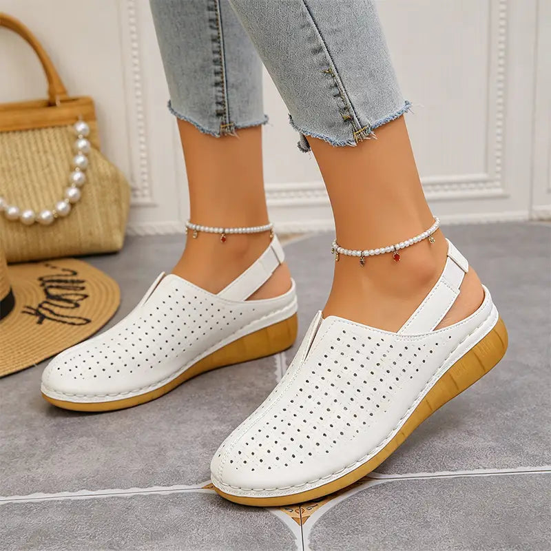 🌿👡 【Oferta limitada mitad de precio】(tallas 36-43) Zapatos de verano 2026 de cuero genuino: diseño slip-on con plataforma cómoda, modelo perforado transpirable para exterior