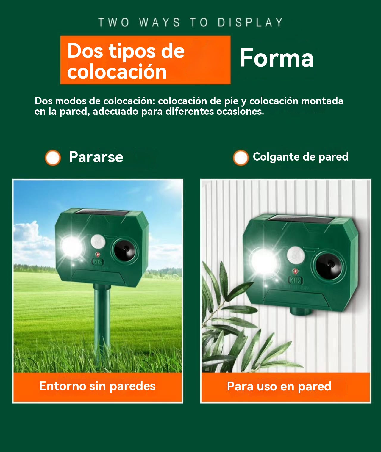 🔥Repelente ultrasónico de aves para exteriores con energía solar, dos bocinas y luces intermitentes ✅️Pago contra entrega