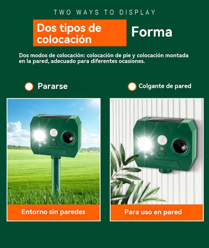 🔥Repelente ultrasónico de aves para exteriores con energía solar, dos bocinas y luces intermitentes ✅️Pago contra entrega